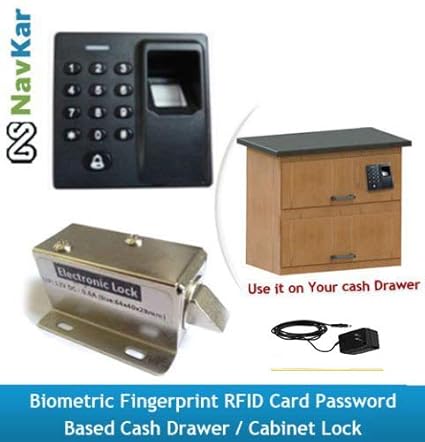 NAVKAR SYSTEMS Biometric Fingerprint RFID Card Password-Based Drawer/Cabinet Lock and Adapter (Silver)