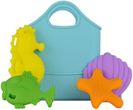 #1 Teething & Bath Toy Bag Set(Bath)- Relieve Pain, aid Hand Eye co-Ordination, Toys Sink, Bag drains, Solid Silicone which Means NO Black Gunk or Mould! Dishwasher and steriliser Safe, Non Toxic