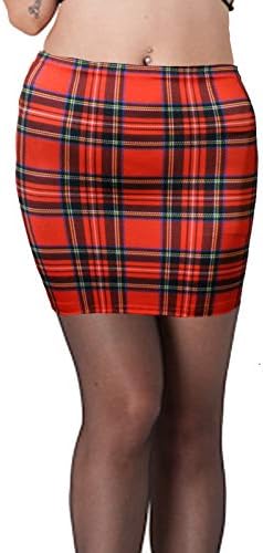 Fantasystore Red Tartan Mini Skirt Basic Womans Ladies Stretchy Spandex Elastane