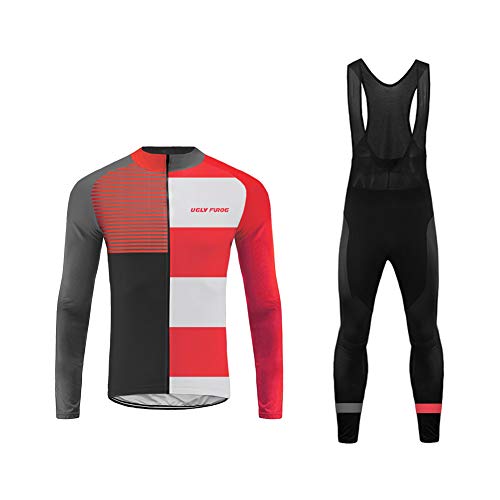 Uglyfrog Men Long Sleeve Cycling Jersey Kit Suits Bike/Racing/MTB/Triathlon Clothing Cycling Long Bib Pants with Gel Padded