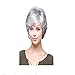 DINIFER Wig Short Gray White Wigs Natural Wavy Fluffy Curly Human Hair Grandma