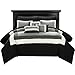 Queen Size 10 Piece Luxury Bedding Comforter Set in Black / Gray / White Color Block Design
