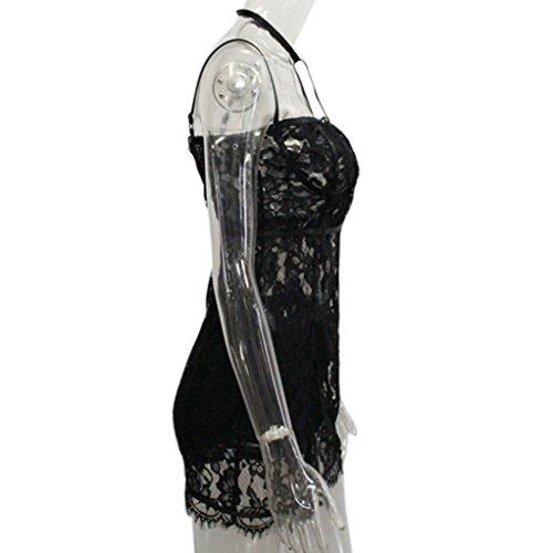 Snowfoller Fashion Women Halter Sexy Lace Dress Perspective Temptation Mini Dress+Underpants Sexy Lingerie For Women (S, Black)
