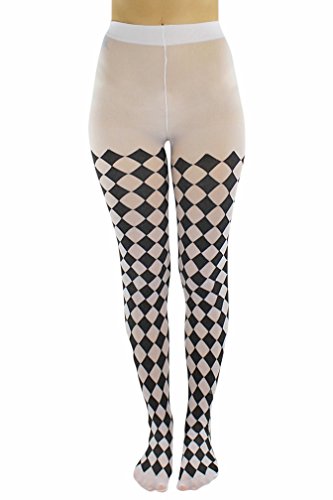 Luxury DivasBlack & White Jester Diamond Harlequin Tights