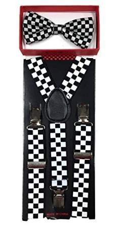 Brand New 2015 Checkered Unisex Kids Fashion Suspenders Bow Tie Combo