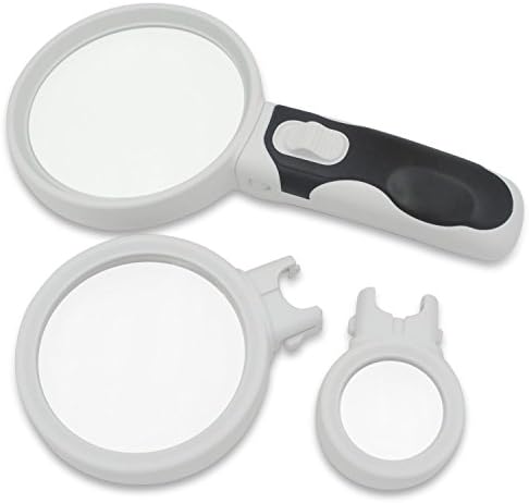 SPANE LED Handheld Magnifying Glass Set - 3 Illuminated Lens 2.5X 5X and 16X High Magnification Power Magnifier for Senior Reading, Hobby, Crafts, Computer Repair and Jewelry Loupe