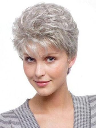 Fencca Short Curly Wigs For Women Silver Gray Fluffy Bob Hair Wigs With Bangs Looking Natural As Real