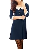 Allegra K Women Peter Pan Collar 3/4 Sleeve Short Shift Dress L Dark Blue