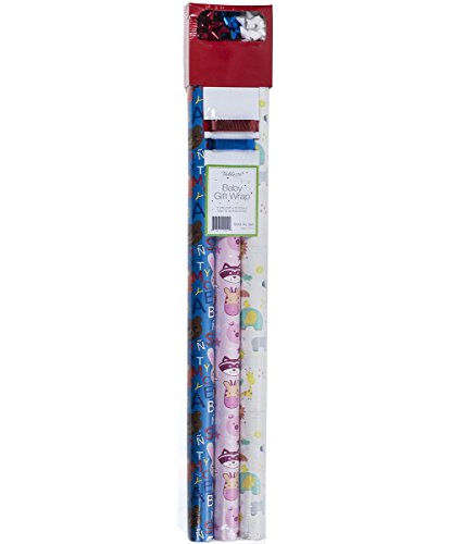 Wrapping Paper - Baby Wrapping Paper Set - Animal & Zoo Gift Wrapping Paper - Baby Shower Wrapping Paper Roll - (Pack of 3, 30in x 120in per roll, and 3 Bows, 2 Ribbons Included) - Thumbnail 5