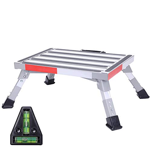 Homeon Wheels Stable RV Steps Adjustable Height Aluminum Folding Platform Step with Non-Slip Rubber Feet, Reflective Stripe, Handle, RV T Level, More Stable Up to 1000 lbs 16.5" x 12.2" RV Step Stool