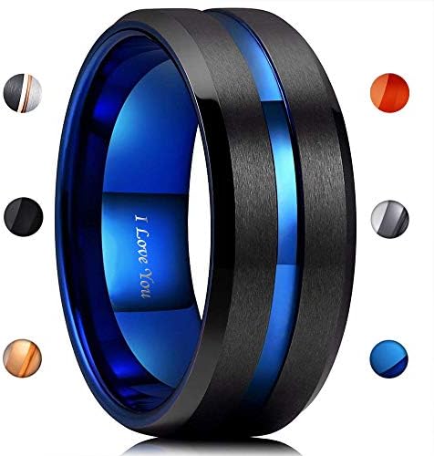 Tungsten Carbide Wedding Ring Engagement Band for Men Women Rose Gold Blue Black Matte Brushed Comfort Fit 8mm