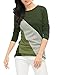 Allegra K Women's Casual Basic T-Shirt Color Block Crew Neck Long Sleeves Tops Green L