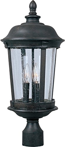 Maxim 3021CDBZ Dover Cast 3-Light Outdoor Pole/Post Lantern, Bronze Finish, Seedy Glass, CA Incandescent Incandescent Bulb , 40W Max., Dry Safety Rating, Fabric Shade Material, Rated Lumens