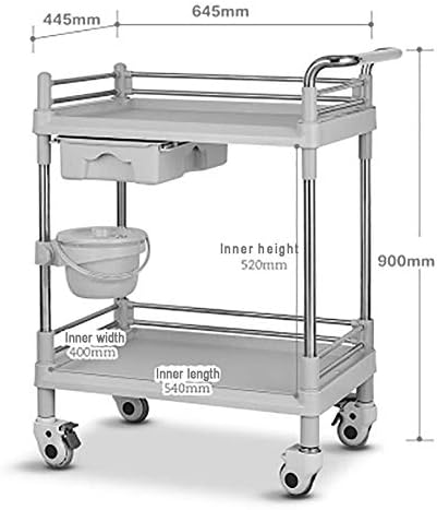 ZLL Hospital Trolley, Medical Supplies Rack-Medical Cart Tool Abs Mobile Beauty Salon Cart with Drawer, Durable Medical Rolling Trolley with Dirt Bucket, Heavy-Duty Caster with Brake, Blue,L-64.5*44.