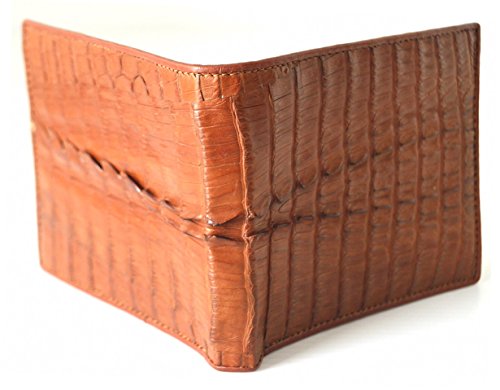 Authentic M Crocodile Skin Men's Bifold Crocodile Tail Skin Leather Tan Wallet