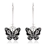 Black and Silver Skull and Swirl Butterfly Drop Earrings