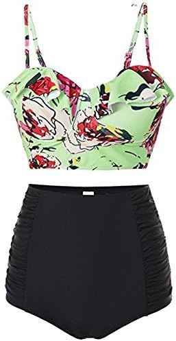 High Waisted Falbala Swimsuit Tankini Womens Floral Halter Push Up Bikini Set Bathing Suit ZUS04 Flower M
