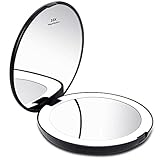 KEDSUM LED Lighted Compact Travel Mirror, 1x/10x Magnification Lighted Makeup Mirror, Hand Held Folding Magnifying Mirror with Lights, Large 5”Wide Illuminated Portable Mirror (Black)