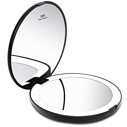 KEDSUM LED Lighted Compact Travel Mirror, 1x/10x Magnification Lighted Makeup Mirror, Hand Held Folding Magnifying Mirror with Lights, Large 5