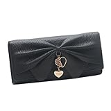 Damara Women Long Faux Leather Bifold Large Bow Design Wallet Handbag (Black)