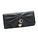 Damara Women Long Faux Leather Bifold Large Bow Design Wallet Handbag (Black)