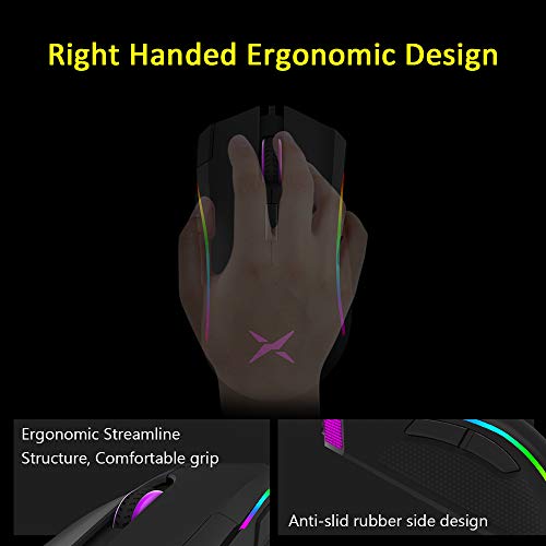 Delux Wired RGB Gaming Mouse with 24000 DPI, 7 Programmable Buttons and Pro Game Software, Ergonomic Optical Gamer Mouse for PC Laptop Computer (M625BU(3360)-Black)