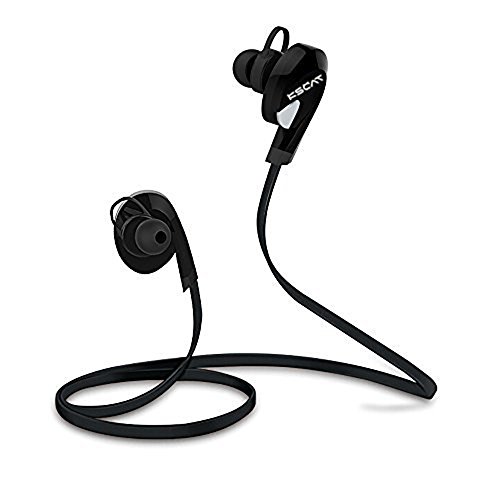 KSCAT Bluetooth Headphones Stereo Wireless Earphones for Running with Mic 6 Hours Play Time, Bluetooth V4.1, Sweatproof, Secure Ear Hooks Design, Black