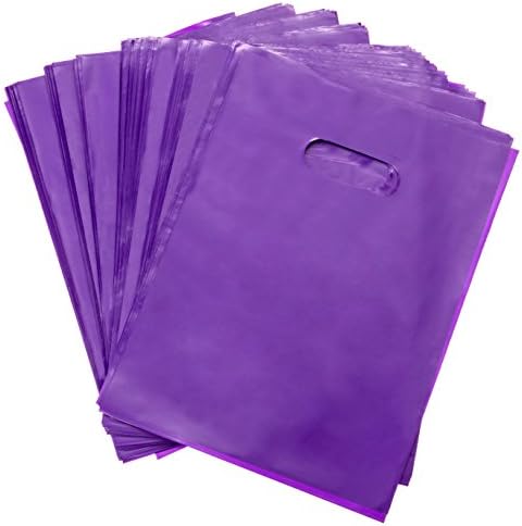 DEZECKLE 200 Purple Merchandise Small Bags 9x12” | Durable Low Density Polyethylene Shopping Bags | 100% Recyclable With Die Cut Handles | For Retail Stores, Party Favors, Birthday Gifts &amp; More