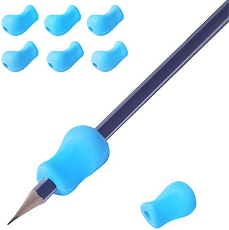 Blue Pencil Grips, Universal Ergonomic Writing Aid Silicone Pencil Grip for Children Kids Adults, Finger Grips Holder Handwriting Tool for Special Needs Righties or Lefties-6 Counts (Blue)