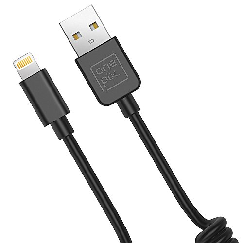 ONE PIX Coiled Lightning Cable for iPhone (2 Pack), MFi Certified Coil Car Charger Cable Compatible with iPhone 5/6/7/8/ 6 Plus/7 Plus/ 8 Plus/X/Xs Max/XS/XR/SE, iPad Air/Pro/Mini, iPod Touch - Black - Thumbnail 2