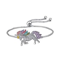 LOSOUL 1pc Unicorn Bracelet Rainbow Unicorn Bracelet for Girls Charm Colorful Bracelet for Women Rhinestone Crystal