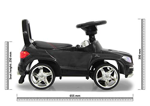 JAMARA 460435 - Rutscher Mercedes-AMG GL 63 - Kippschutz, Kofferraum unter der Sitzfläche, Licht vorne und hinten Hupe am Lenkrad, Startknopf mit Motorsound, Kunstledersitz, schwarz – Bild 4