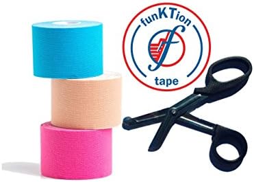 FunKTion Tape Kinesiology Tape Bundle with Stainless Steel Shears (Beige / Tan, Pre-Cut)