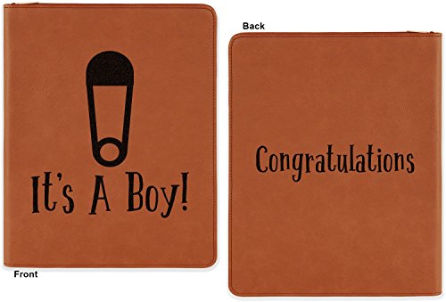 Baby Shower Cognac Leatherette Zipper Portfolio with Notepad - Double Sided (Personalized)