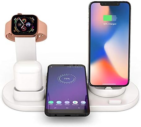 DoSHIn Wireless Charger With Adapter 4 IN 1 Wireless Charger Stand 10W Fast Charger Docking Station Compatible with Apple Watch Series 5/4/3/2/1,iPhone 11/11 Pro/XS/X,Samsung Galaxy S10+,Airpods Pro