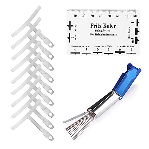 9Pcs Understring Radius Gauge, String Action Ruler Gauge Tool, Guitar Bridge Saddle Nut Files Set, Guitar Accessories for Electric Bass & Acoustic Guitar & Ukulele & String Instruments