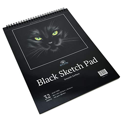 Black Sketch Pad : Book of Crisp Black Perforated Paper on Spiral - 32 Sheets Sketchpad - Thumbnail 2