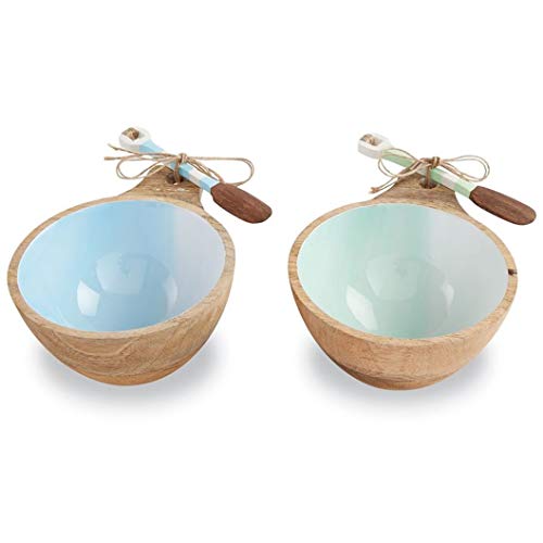 Mud Pie Beach Wood Dip Bowl and Spreader Set (Blue), bowl 3 inches x 6