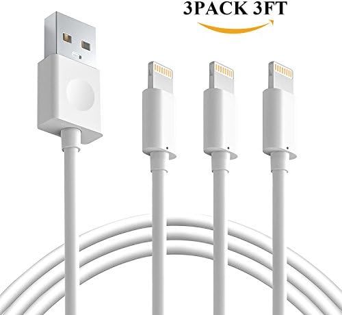 iPhone Charger Cable Novtech 3 Pack 3FT Lightning to USB Charging Cord for iPhone 7 7 Plus se 6s 6s Plus 6 6 Plus 5s 5c 5 iPad Pro Air iPad mini iPod touch 5th 6th nano 7th (White)