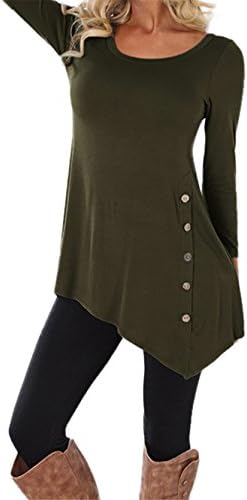 KuoShun Clearance Womens Round Neck Shirt Tunic Tops Casual Long Sleeve Buttons T-Shirt Clothing Plus Size (Army Green, Large)