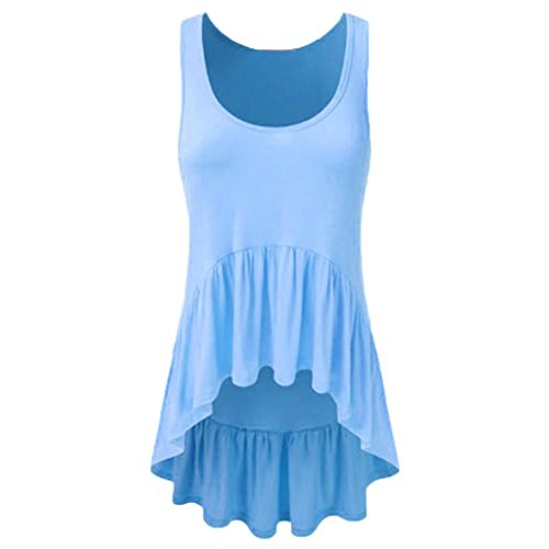 Click Here to See More Images NREALY Women Casual Sleeveless O-Neck Ruffle Irregular Hem Tunic Tank Top Blouse Tee