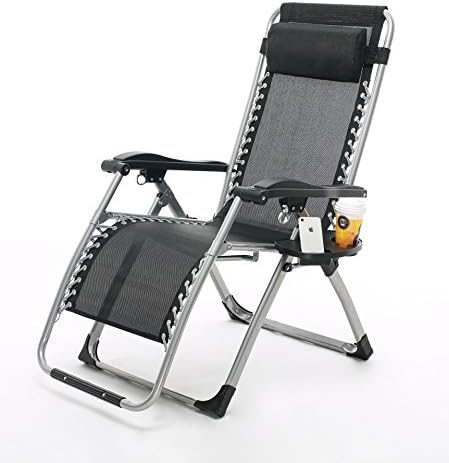 EQUAL Steel Portable Easy Folding Reclining and Rocking Zero Gravity Lounge Chair and Pillow with Cup and Mobile holder (Black, 180x65x113 cm)