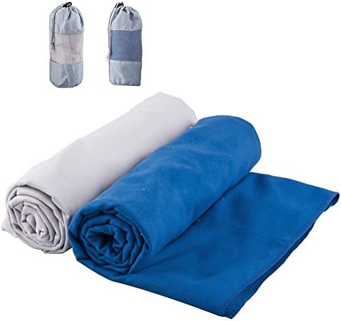Faswin Multi-purpose Microfiber Towel XL 30x60" Fast Drying Sports &amp; Travel Towels ( Gray/Blue 2 Pack)