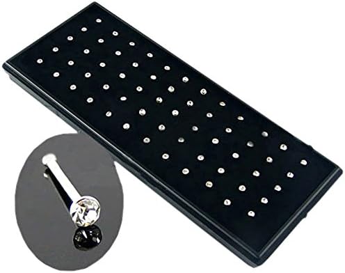 YingUs 60pcs 20 Gauge Crystal Rhinestone Nose Open Ring Bone Stud Stainless Steel Body Piercing Jewelry (White-60 PCS)