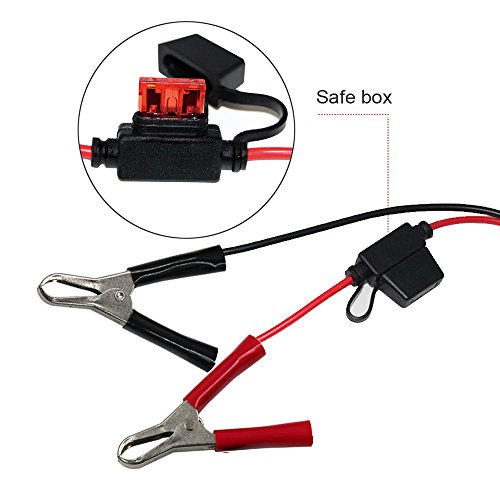 [2 Pack] KUNCAN Car Battery Clamp-on Extension Charge Cable - Female Car Cigarette Lighter Socket to Battery Alligator Crocodile Clips Connector with 10A Fuse 2FT 12V 24V - Thumbnail 4