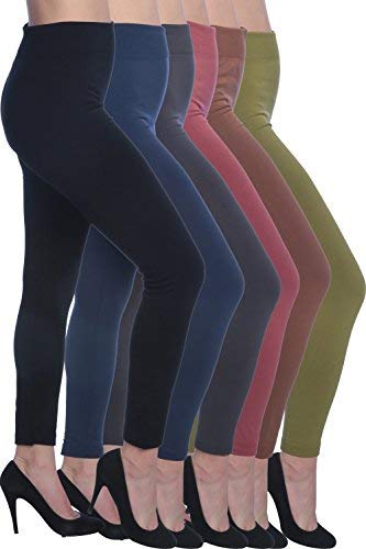 Active Club 6 Pack Women's Fleece Lined Leggings - Soft High Waisted Winter Warm Leggings (S/M, Black/Navy/Dk Grey/Olive/Rose/Brown)