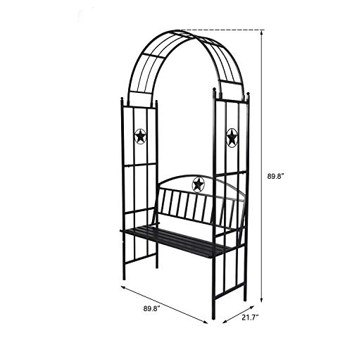 Peachtree Press Inc Garden Pergola Trellis Arbor with Bench 7'5''H x3'7''W Metal Arch Arbour for Climbing Plant Outdoor Garden Patio - Thumbnail 3