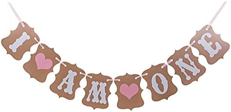 Alinay "I Am One" Banner For Baby Girl - Sweet Heart First Birthday Party Decoration - First Birthday