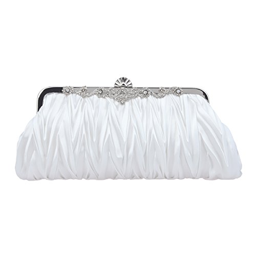 Fawziya Satin Pleated Clutch Purses For Women Evening Clutches For Wedding And Party-White - Thumbnail 7