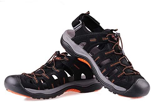 GRITION Mens Hiking Sandals Walking Fisherman Water Sandals, Breathable Athletic Outdoor Trail Sandals, Closed Toe Slip-on Waterproof Shoes Black